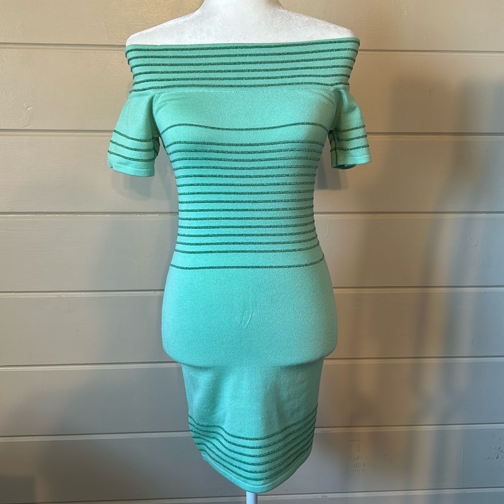 Mint Metallic Off-Shoulder Mini Dress – Hot Miami Styles (Size Small)